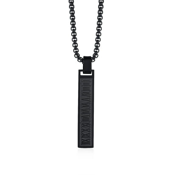 Vnox 3d Bar Necklace, Bar Necklace for Men, Black Stainless Steel Roman Numeral Necklace