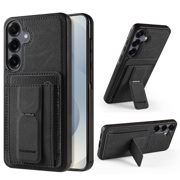 Phone Case for Samsung Galaxy S26, PU Leather TPU Cover with Back Card Slot Kickstand Durable Business Drop Protective Ultra Slim Phone Case for Samsung Galaxy S26, Black