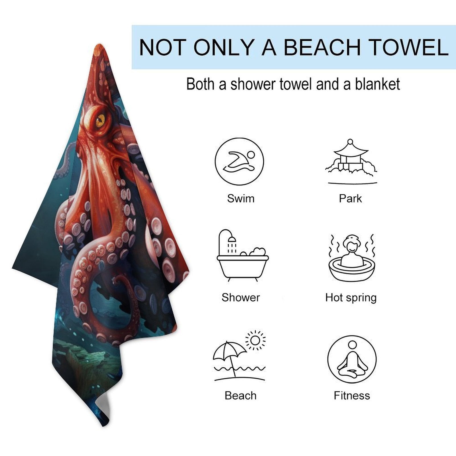 Colorful Octopus Oversized Beach Towel XL Pool Camping Swim Towels 32''x63'' Soft Blanket Accessories Must Vacation Necessities Adult