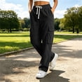 thumbnail image 5 of Sevevn Women's Fall Ribbed-Knit Mid-Rise Straight-Leg Cargo Pants Elastic Drawstring Multi-Pocket Casual Pants, 5 of 6