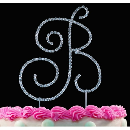Crystal Monogram - Yacanna Swirl Design Crystal Monogram Cake Toppers Silver Cake Initial B Large