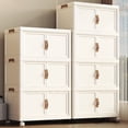 thumbnail image 3 of Caja de almacenamiento, armario de almacenamiento de doble puerta, armario de plástico plegable, caja de almacenamiento de ropa de estilo crema, armario para dormitorio de casa, 3 of 6