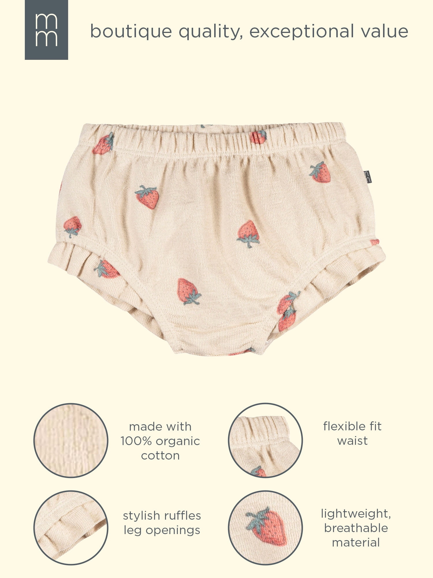 Modern Moments by Gerber Baby Girl Organic Bloomer with Ruffles, Sizes 0/3 Months - 24 Months