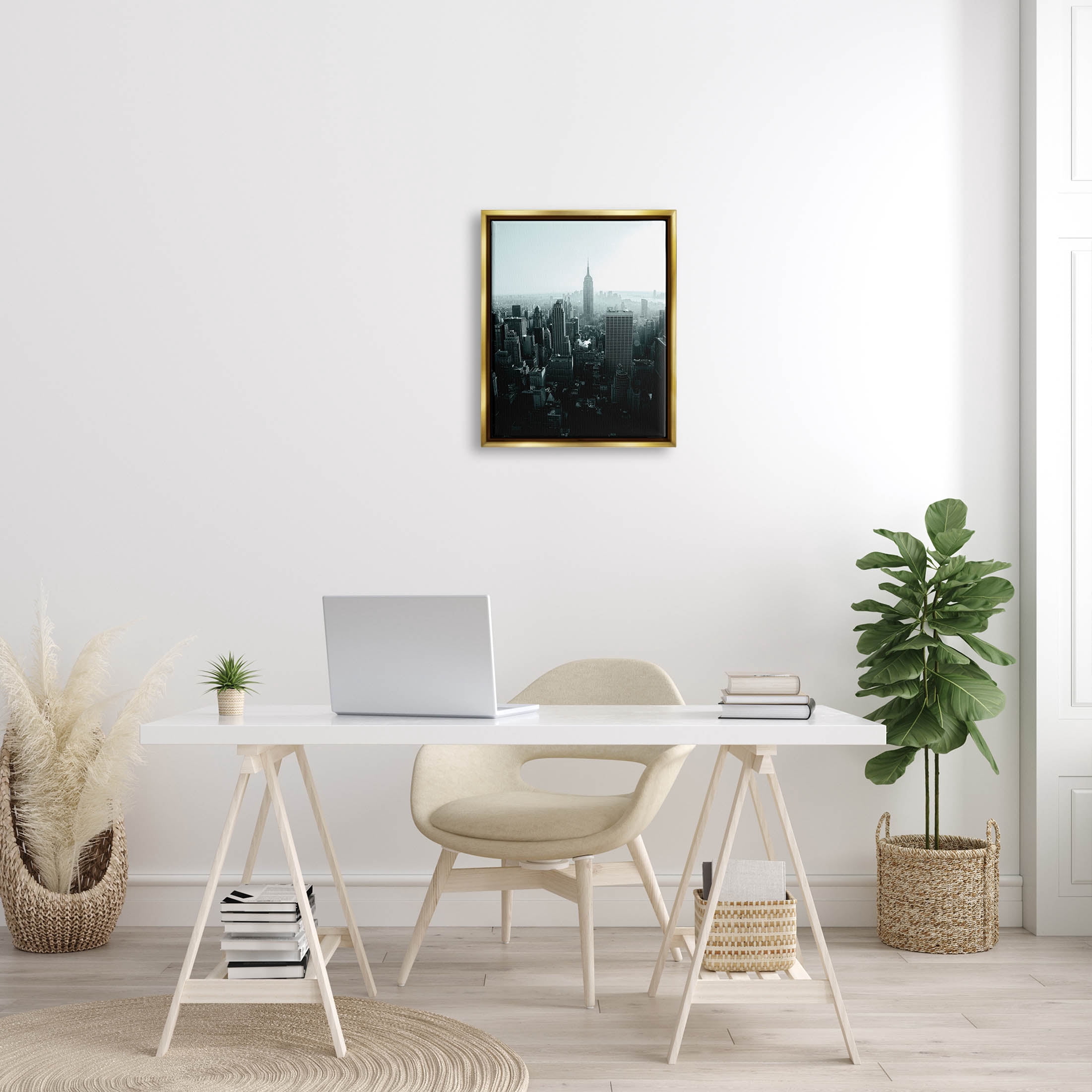Stupell Industries Aerial City View Urban Skyscraper Photograph Metallic Gold Floating Framed Canvas Print Wall Art, Design by Aledanda