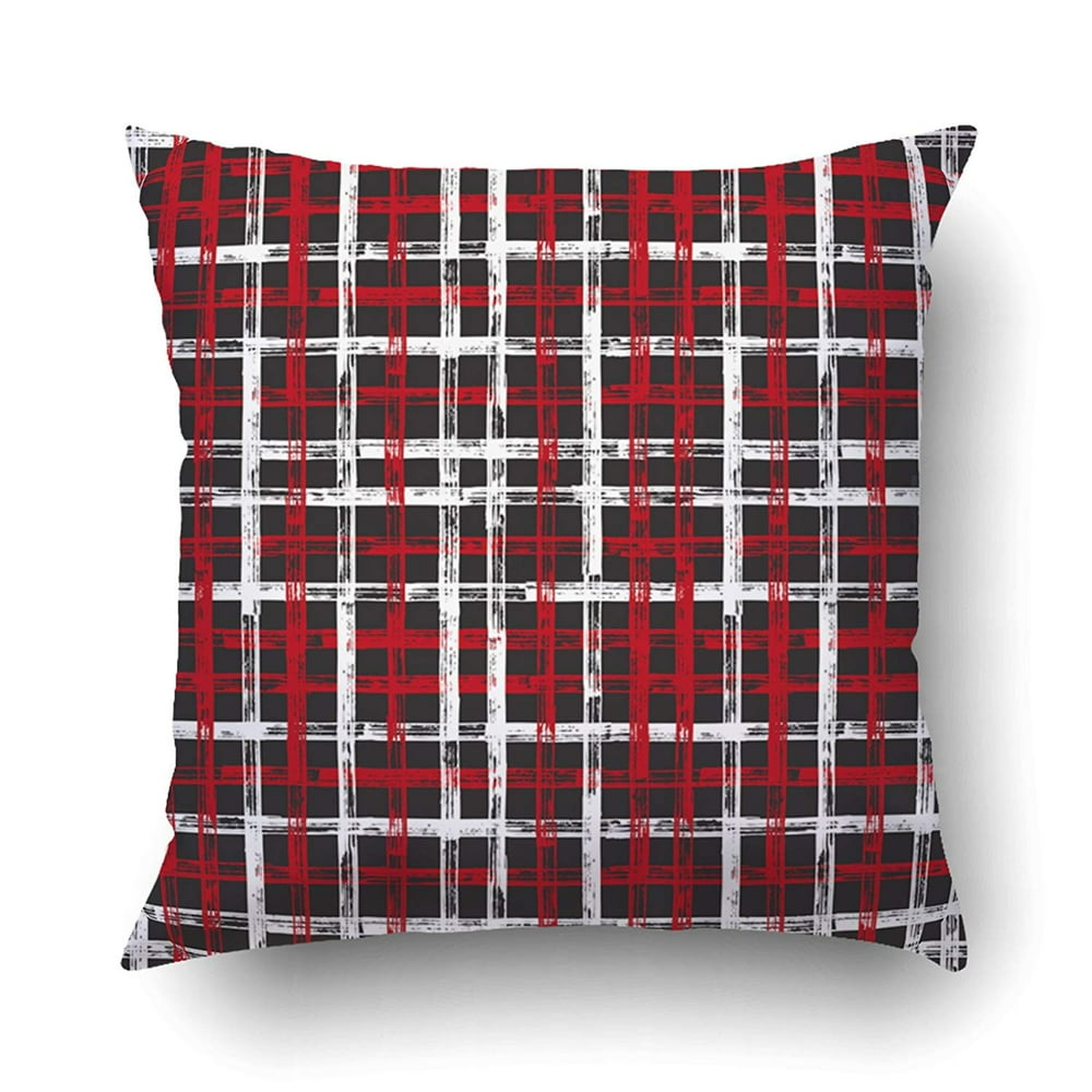 ARTJIA Checkered Pattern Black Red White Grunge Stroke Crossed Stripes