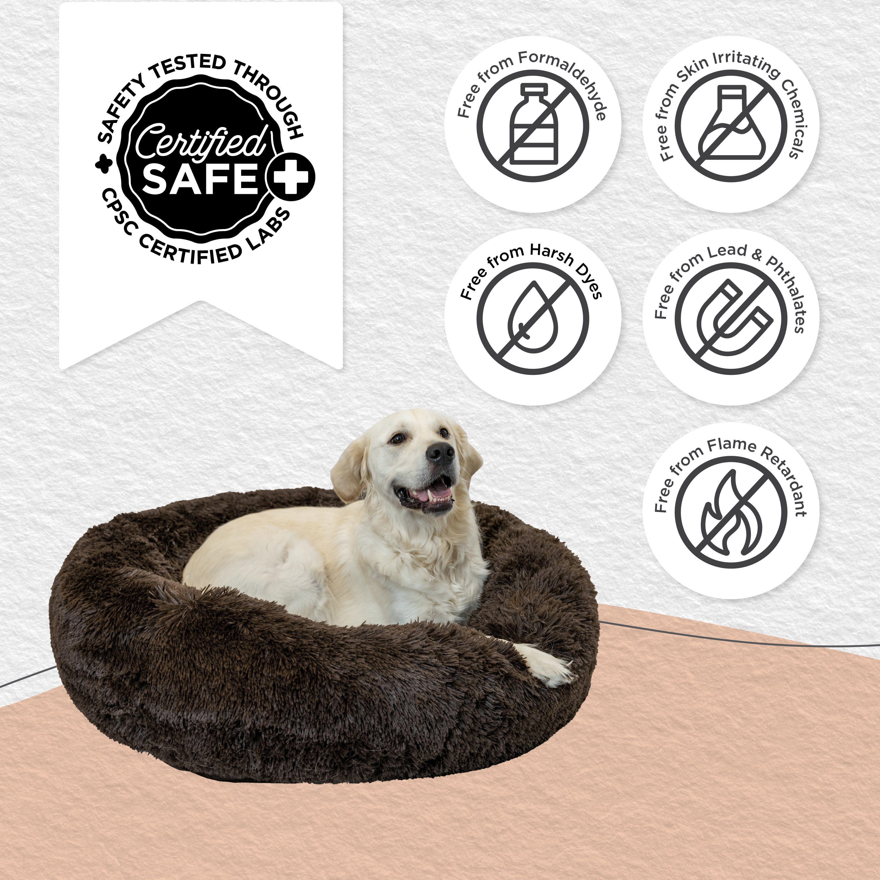 Best Friends by Sheri The Original Calming Donut Dog Bed – Washable Plush Pet Bed for Large Breeds up to 100 lbs, Shag Faux Fur, Dark Chocolate, Large (36" x 36")