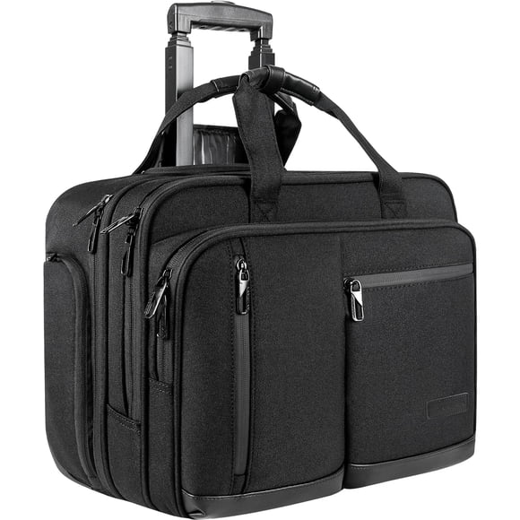 VANKEAN Sac pour Ordinateur Portable à Roulettes de 17,3 Pouces, Sacs à Roulettes Imperméables pour la Nuit, Sacs pour Ordinateur Portable pour Voyage/travail/affaires, Mallette de Cabine Élégante, Noir