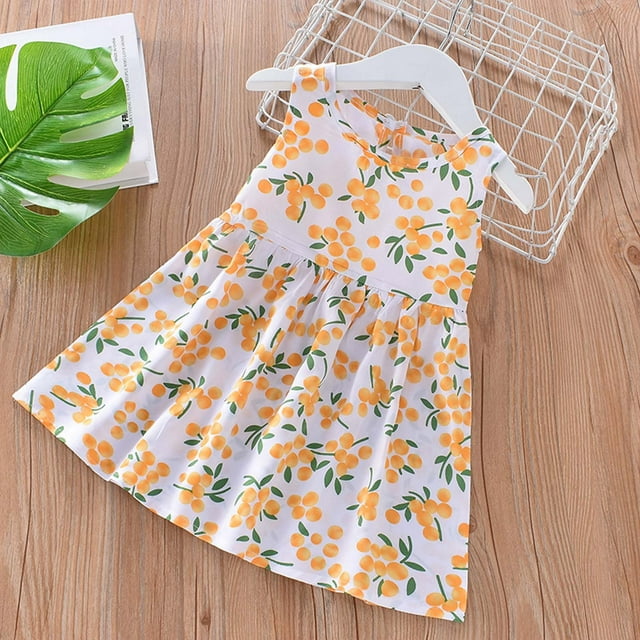 TIMIFIS Robes Jaunes pour Petites Filles Été Robe Sans Manches pour Tout-Petites Décontractée à Imprimé Graphique Débardeur Basique Robe en Coton 1-7 Ans - Printemps/été