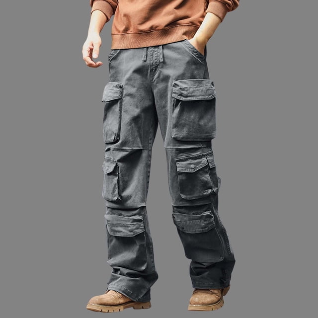FRSASU Pantalon Cargo Tactique pour Homme Résistant à l'Eau Pantalon de Randonnée Cordon Taille Élastique Pantalon de Travail avec Poche à Rabat Gris