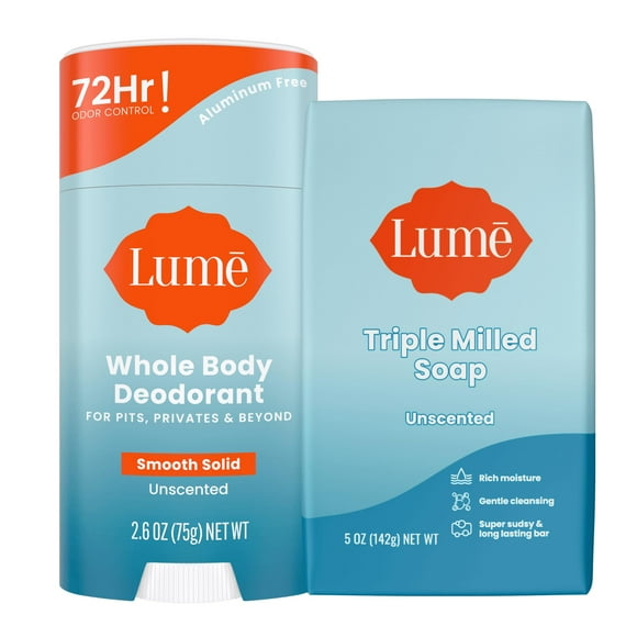 Paquete de desodorante y jabón Lume Whole Body 75 ml y 150 ml