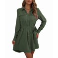 thumbnail image 3 of Women'S Long Sleeve Button Down Shirt Dress Casual Loose Tie Waist Adjustable Sleeve Length Dresses, 3 of 9