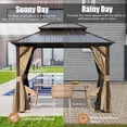 thumbnail image 6 of Domi 8' x 10' Hardtop Gazebo Permanent Metal Gazebo with Galvanized Steel Double Roof, Curtains and Netting for Party, Wedding, Outdoor Dining, Patio, Backyard, Brown, 6 of 9