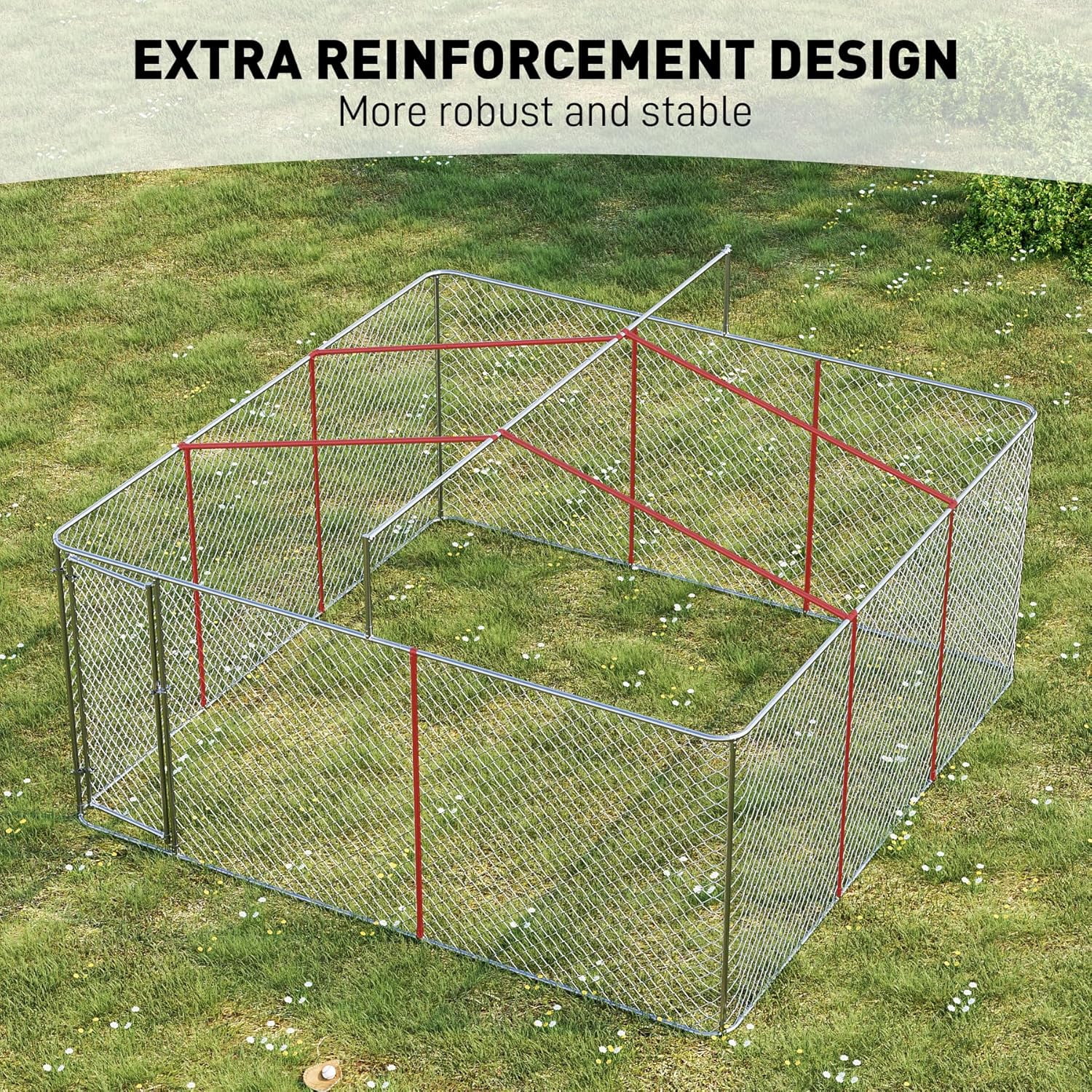 Large Outdoor Dog Kennel, Heavy Duty Galvanized Steel Dog Enclosure with Waterproof UV-Resistant Cover, Lockable Door Chain Link Playpen for Small to Large Pets (177.6" L x 177.6" W x 91.2" H)