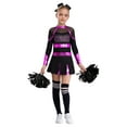 thumbnail image 7 of Aislor Girls Long Sleeve Cheerleading Uniform Cheer Leader Dance Dress with Headwear Pom Pom Socks Hot Pink&Black 10, 7 of 7