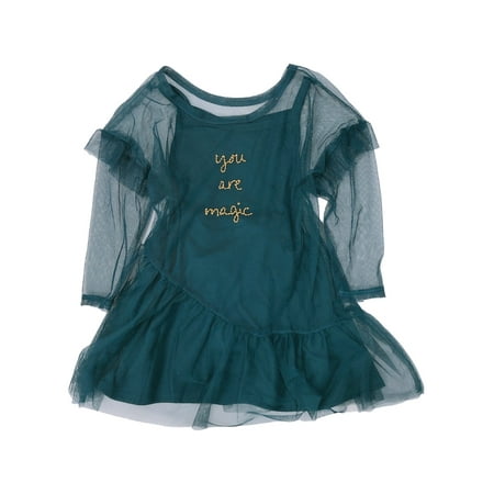 

Infant & Toddler Girls Blue & Gold You Are Magic Tulle Overlay Dress 4T