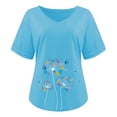thumbnail image 4 of Wycnly Womens Shirts V-Neck Short Sleeve Dandelion Print Summer Cute Tops Lightweight Breathable Comfy Ladies Casual Pullover Blouses Blue xl Clearance Clothes, 4 of 4