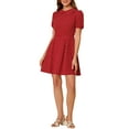 thumbnail image 5 of Unique Bargains Women's Heart Print Puff Sleeve Peter Pan Collar A Line Mini Dress XS Wine Red, 5 of 7