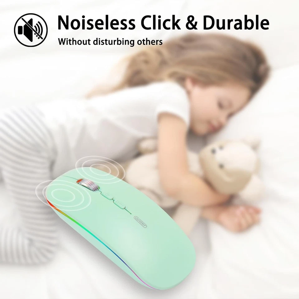 RHEA- Wireless Silent Mouse Bluetooth, Rechargeable Led (Bt 5.1+2.4G) Green