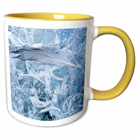 3drose, Usa, Alaska, Glacier Bay Nation Park. Gull Feather on Mcbride Glacier., 15oz Two-tone Yellow Mug