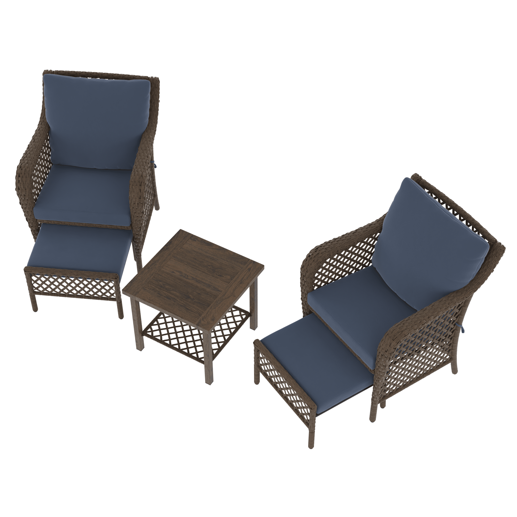 HOMETRENDS Belmont 5-Piece Steel Outdoor Chat Set with Ottomans and Cushions, Navy