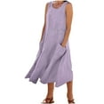 thumbnail image 1 of Abcnature Robe Midi d'Été Décontractée Sans Manches Col Rond Couleur Unie avec Poches Élégante Chic Tissu Extensible avec Poches Robe Tendance Sans Manches pour Usage Quotidien, 1 of 6