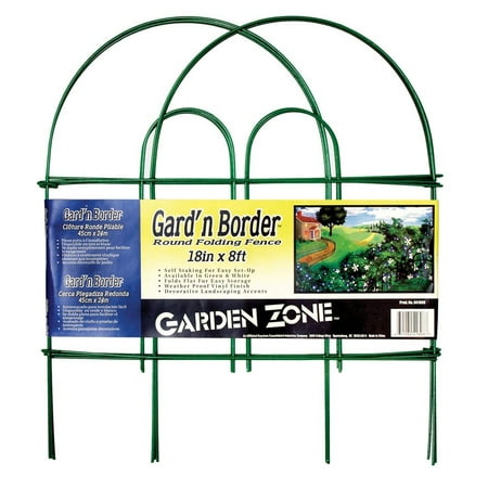 Garden Zone 041808 Gard\'n Border Round Top Folding Fence, Green, 18" x 8\'