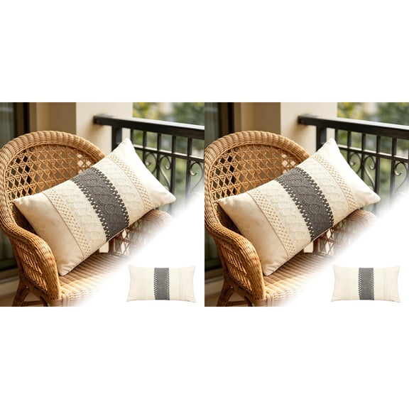 Boho Lumbar Decorative Throw Pillow Cover 12x20 Set of 2, Modern Organic Farmhouse Cushion Cases for Couch Bed Sofa Chair, Soft Cozy Rectangle Pillow Covers for Home Decor