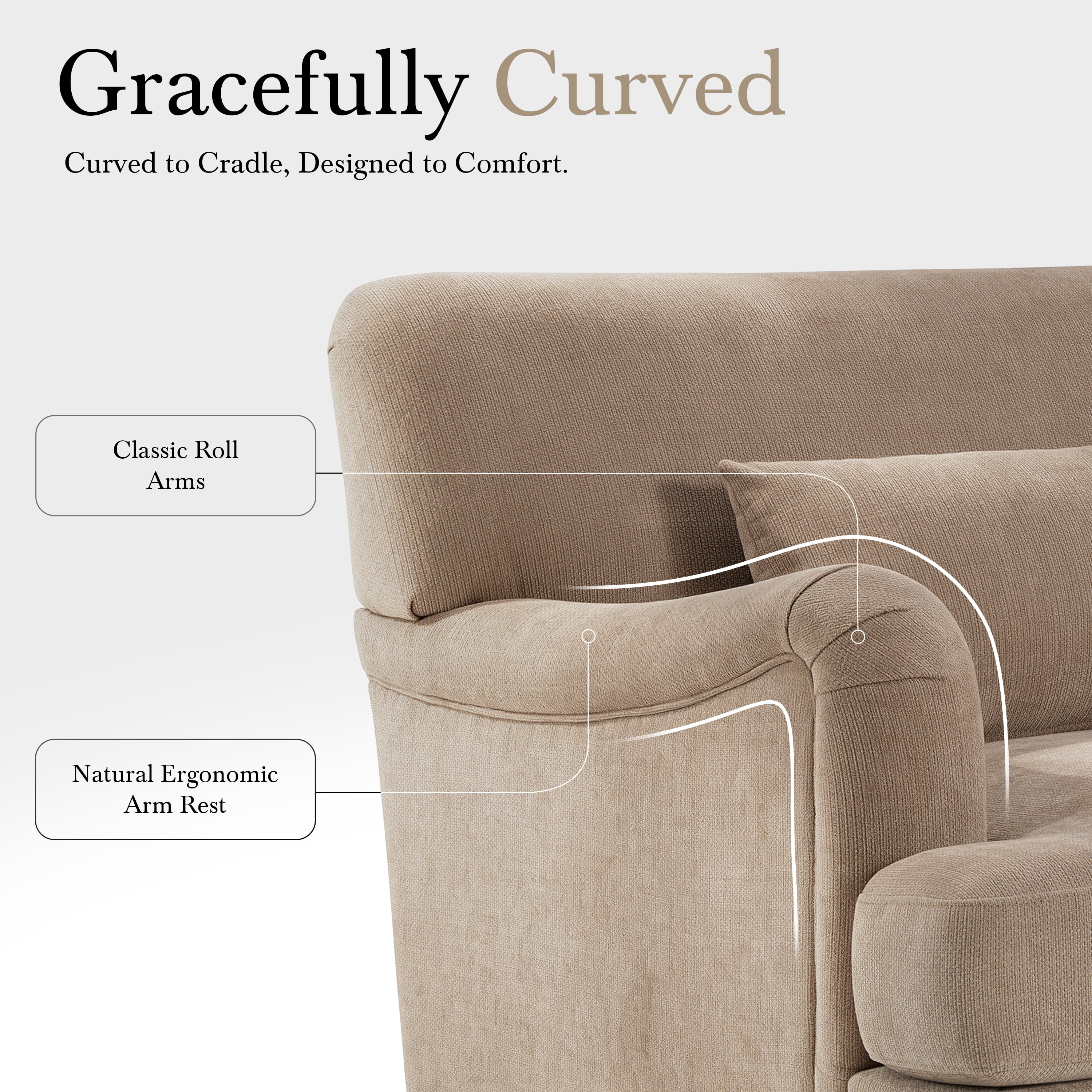 GARITIN Oversized Accent Chair 40.5 Inch, Modern Upholstered Armchair with Lumbar Pillow and Turned Wood Legs for Living Room, Light Brown