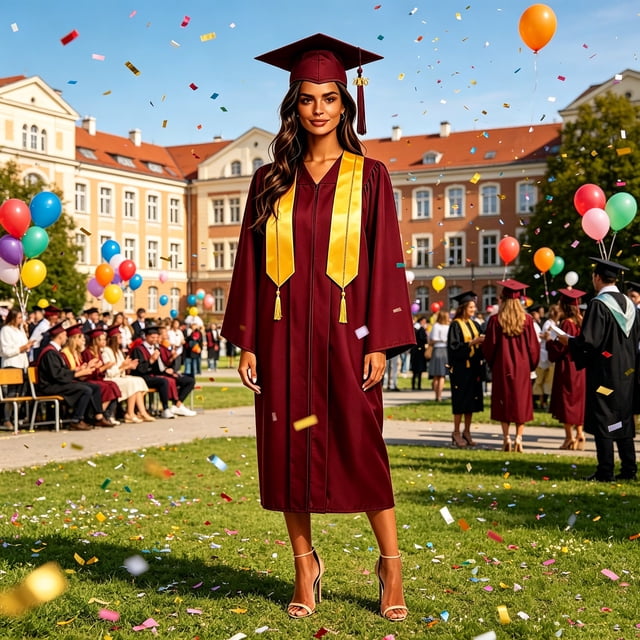 Pounoo Graduation Gowns for Women Zipper Front Long Sleeve Dresses University Graduation Soft Comfortable Breathable Robes Gift
