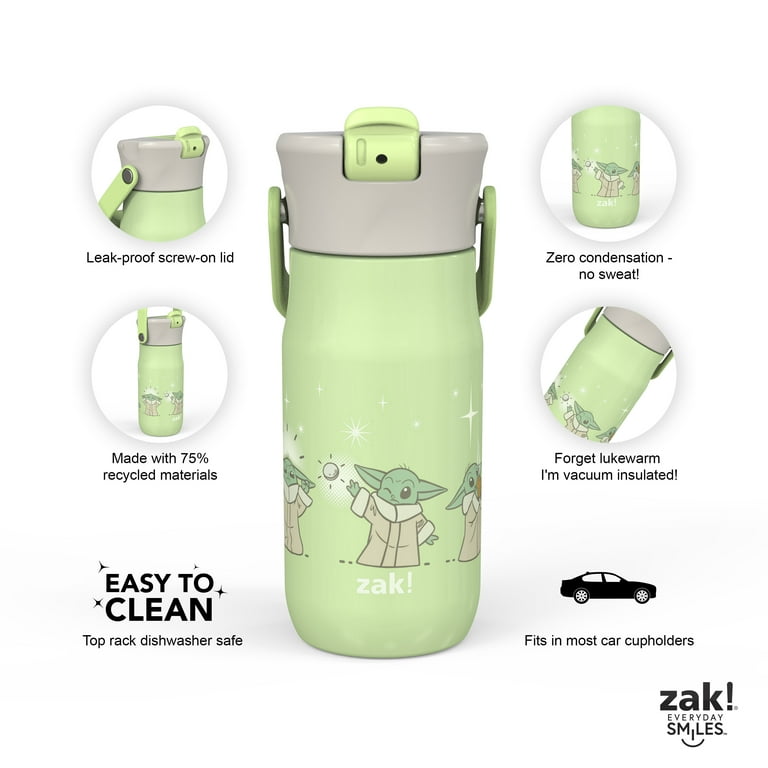 Zak Designs SW Mandalorian 14 oz Double Wall Vacuum Insulated Thermal Kids  Water Bottle, 18/8 Stainless Steel, Flip-Up Straw Spout, Locking Spout