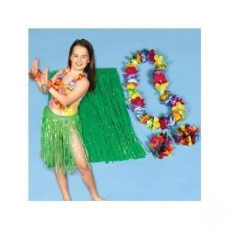 Child Hula Kit - 4 Pc Set Includes Hula Skirt, Flower Lei and 2 Lei Bracelets by