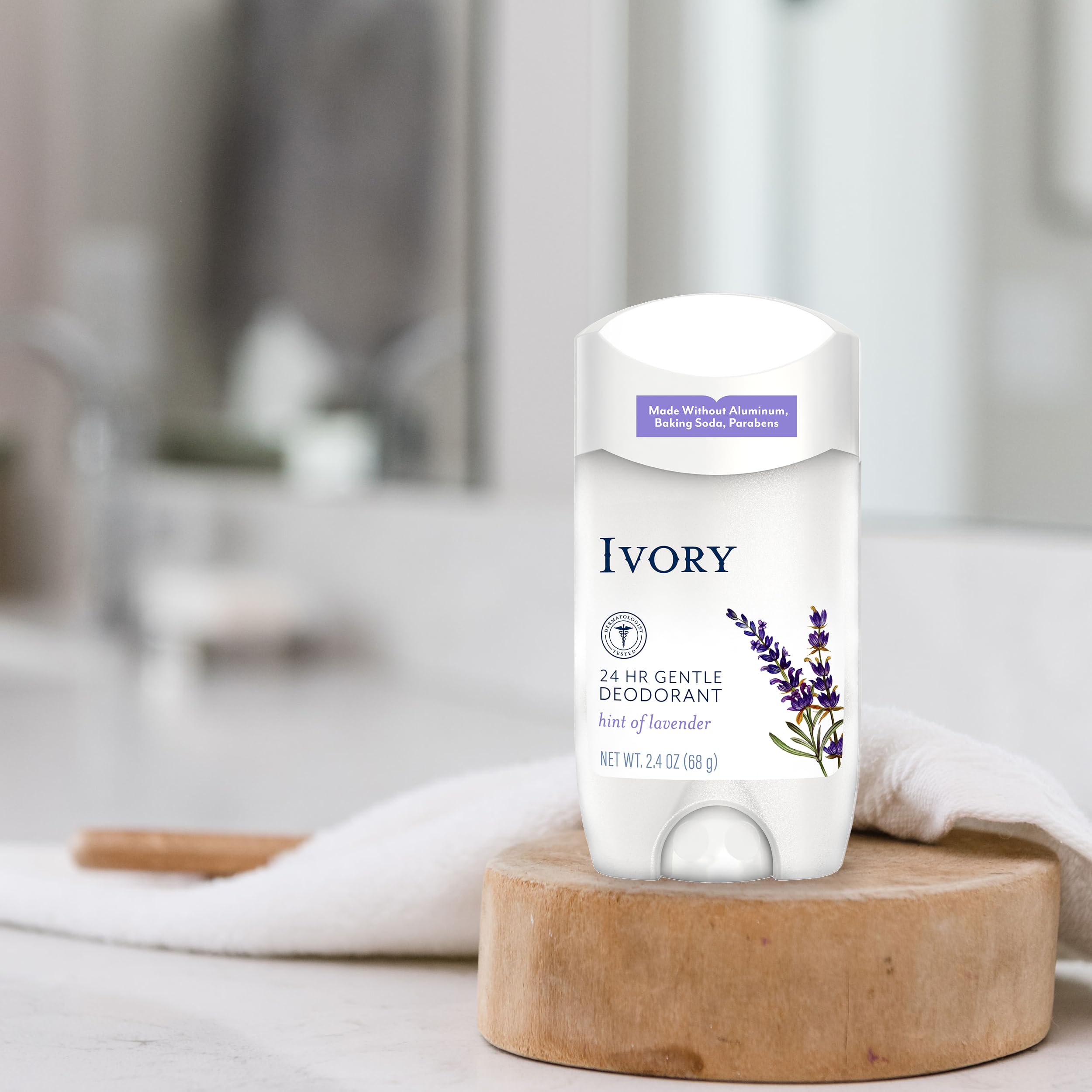 Ivory Aluminum Free Deodorant, Hint of Lavender, 24hr Gentle Deodorant, Dermatologist Tested, Baking Soda Free, Paraben Free, 2.4oz (Pack of 6)
