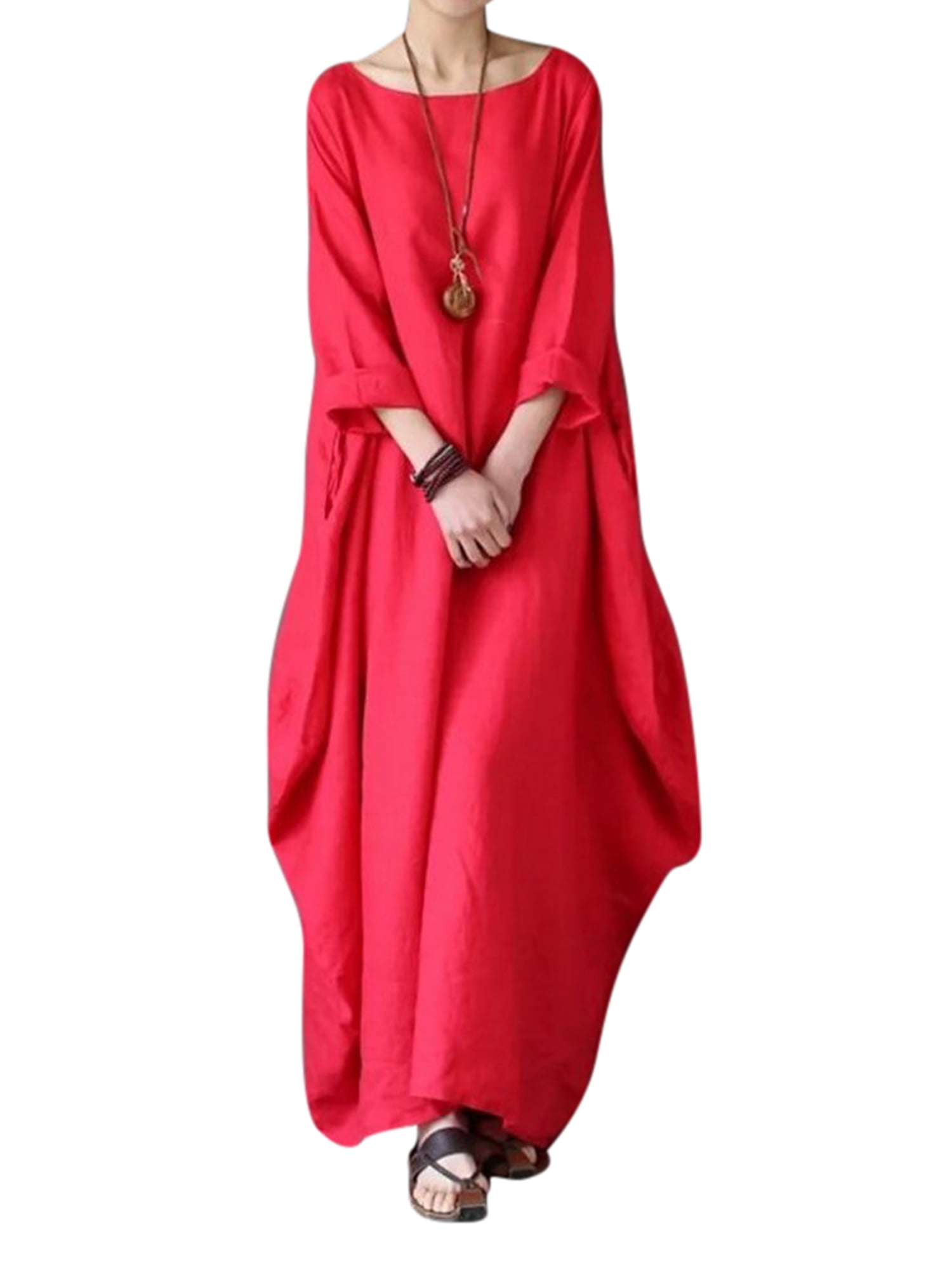 Women s Oversized Cotton Linen Maxi Dress Winter Casual Loose Long Sleeve