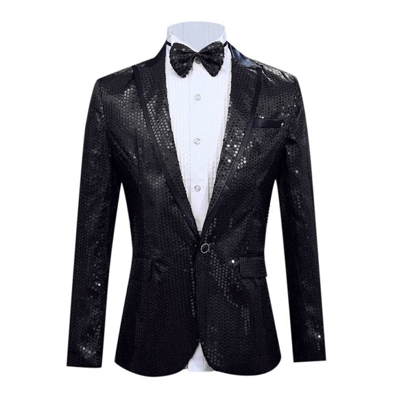 Fgnfyis Mens Blazer Jacket Mens Performance Suit Pink Silver Sequin Male Stage Performance Slim Fit Suit Jacket Mens Coat Black L
