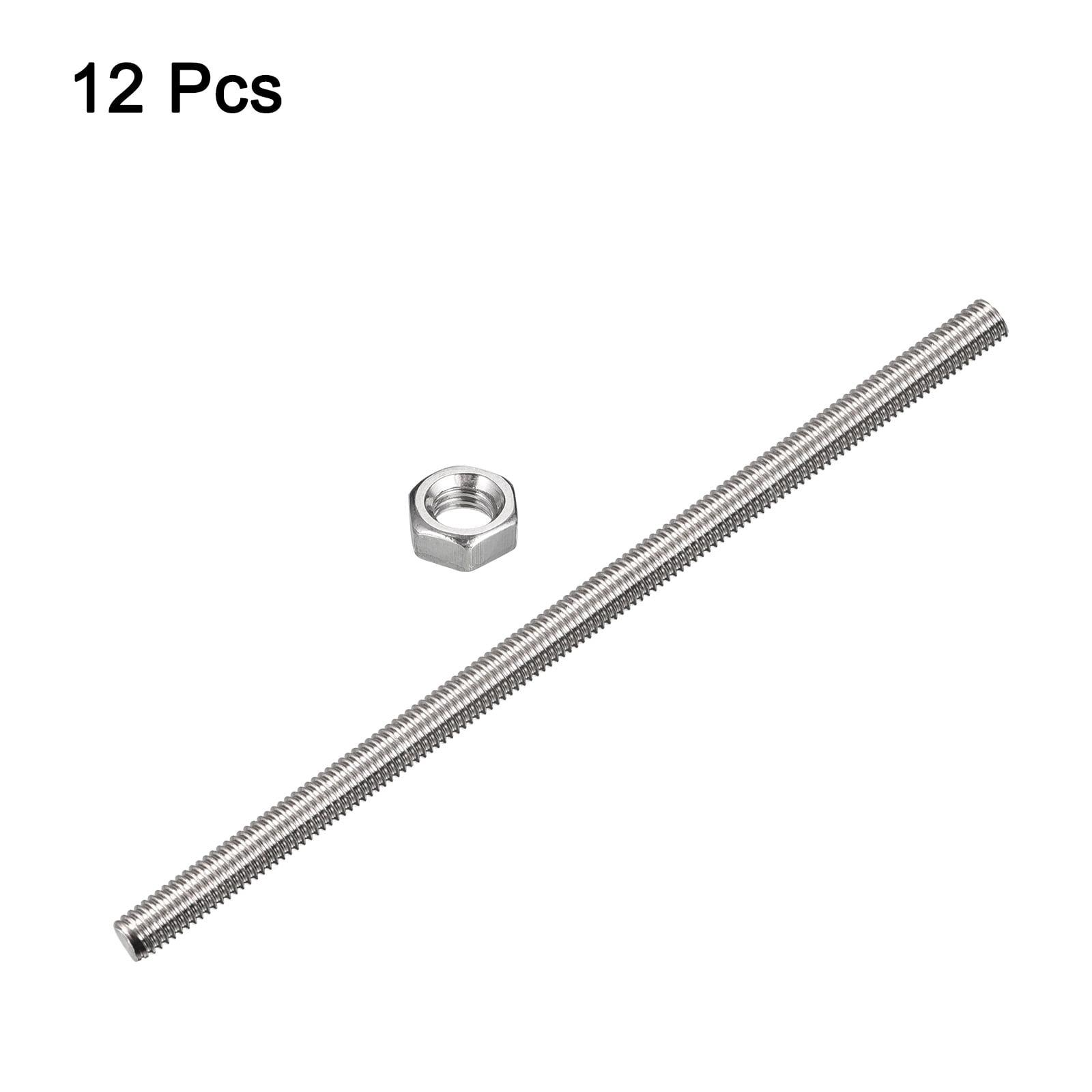 Uxcell 12Pack M5 x 350mm Fully Threaded Rod w 12Pack Hex Nuts, 0.8mm Pitch 304 Stainless Steel Right Hand Threaded Rod