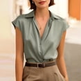 thumbnail image 2 of Endives Women's Satin Shirt Elegant Short Sleeve Shirts V Neck Work Shirt Business Casual Outfits Womens Blouses Dressy Summer Tops S-5XL Light Green M, 2 of 7