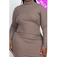 thumbnail image 5 of Plus Size Ribbed Turtleneck Maxi Dress with Side Slits, 5 of 11