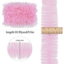 Polyester 10 Yards 6cm Wide Pleated Lace Trim Embroidery Ruffle Organza Edge Trim Ribbon Gathered Tulle Fabric Applique Edging Trimmings for Sewing Bridal Dress Costume Decoration Craft Pink