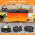 thumbnail image 4 of WOKWOYIO Electric Lunch Box 75W - 12V/24V/110V 3-in-1 Heated Lunch Box for Men & Women - 1.5L Portable Food Warmer for Car/Truck/Office/Travel with Fork, Spoon & Insulated Lunch Bag (Black), 4 of 7