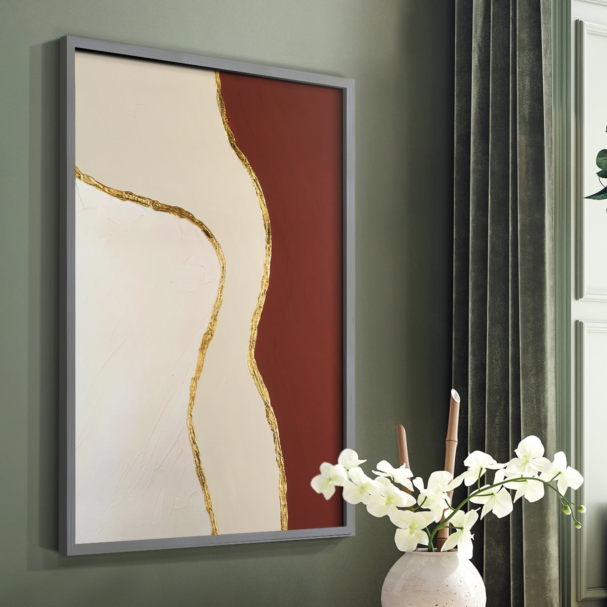Allspice II Framed Print in Gray Solid Wood Framed Print No Nail Hanging
