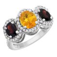 thumbnail image 1 of 10K White Gold Natural Citrine & Garnet 3-Stone Ring Oval Diamond Accent, size 6, 1 of 2