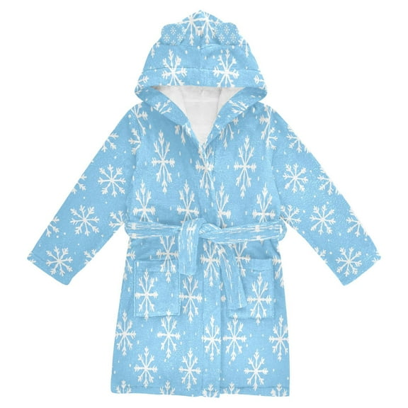 FORMRS Niños Bathrobe Unisex Hooded Robe Soft Plush Pajamas Sleepwear, Size 2-3T, Snowflake Pattern