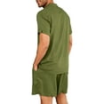 thumbnail image 3 of Mytrendy Men Linen 2 Piece Sets Solid Button Up Lapel Neck Shirts With Drawstring Shorts, 3 of 4