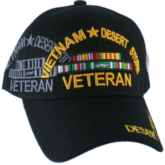 Vietnam   Desert Storm War Veteran Ribbon Shadow Mens Cap [Black - Adjustable]