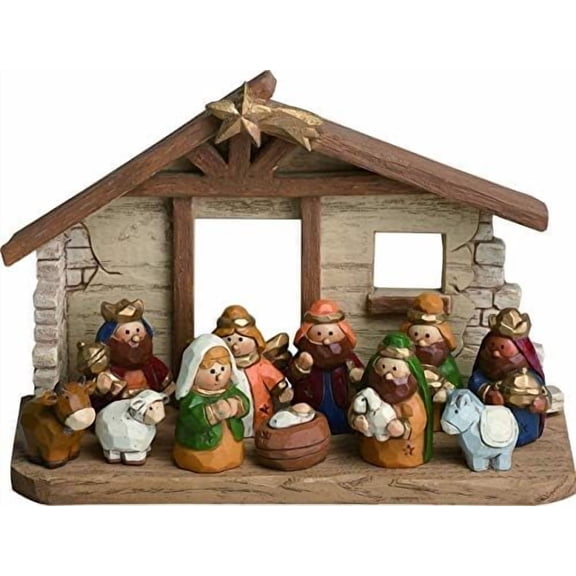 Charming Multicolor Classic Christmas Nativity Set of 11 Resin Figurines with Creche$$Home Decor, Kitchen, & Other