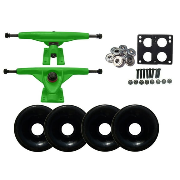 180mm GREEN LONGBOARD TRUCKS   76MM BLACK WHEELS   ABEC 7 BEARINGS PACKAGE