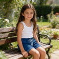 thumbnail image 6 of Frostluinai Girls Bermuda Jean Shorts 3-14Y Elastic Waist Retro Cuff Rolled up Denim Shorts Baggy Casual Knee Length Shorts with Pocket, 6 of 10