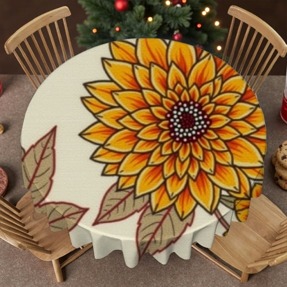 RKSupls 60 Inch Round Tablecloth, Vintage Dahlia Floral Polyester Table Cover - Soft, Stain Resistant & Washable Decor for Wedding, Party, Holiday, Home Dining