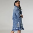 thumbnail image 6 of AURA Plus Size Washed Denim Fringe Dress Mid Length Collared Five Sleeve Elegant Work Style, 6 of 8