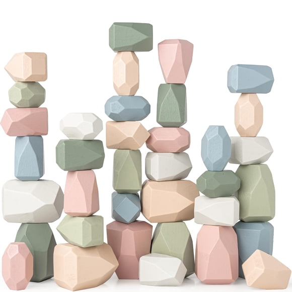 Juguetes sensoriales de madera Stacking Rocks Comfy Cubs, 36 piezas